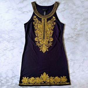 INC Navy & Gold Embroidered Moroccan Sheath Dress